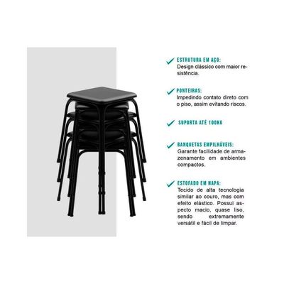 Mesa para Cozinha Dobrável 1590 c/ 2 Banquetas Preto - Carraro