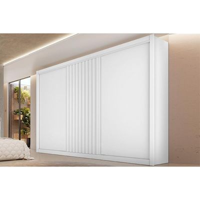 Guarda Roupa 3 Portas de Correr 1 Ripada e 6 Gavetas Vitória Branco Acetinado - Europa