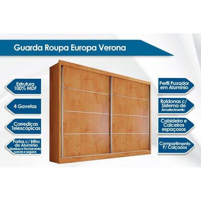 Guarda Roupas 2 Portas de Correr e 4 Gavetas Verona Plus Braúna - Europa