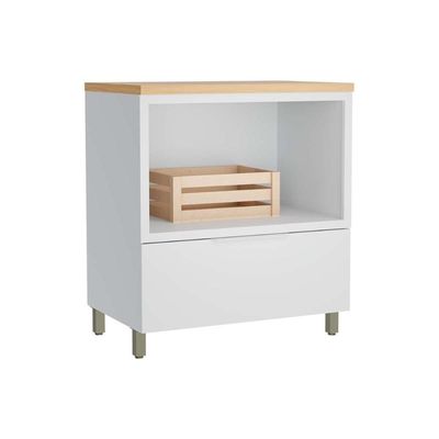 Gabinete de Cozinha Modulado Balcão Marquesa Forno 1 Gaveta c/ Tampo 80cm Branca/Nature - Nesher
