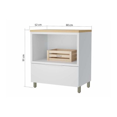 Gabinete de Cozinha Modulado Balcão Marquesa Forno 1 Gaveta c/ Tampo 80cm Branca/Nature - Nesher