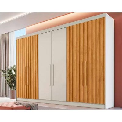 Guarda Roupa 6 Portas Potente c/ 6 Gavetas e c/ 4 Ripadas Off White/Peroba - Europa