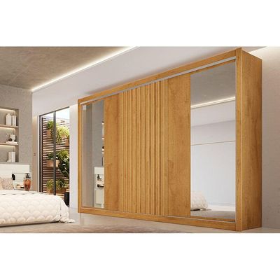 Guarda Roupa 3 Portas de Correr 1 Ripada e 6 Gavetas c/2 Espelhos Vitória Branco Acetinado - Europa