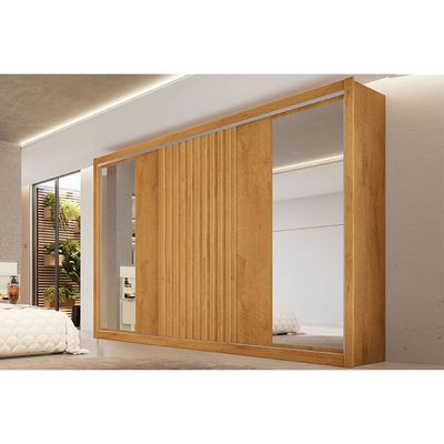 Guarda Roupa 3 Portas de Correr 1 Ripada e 6 Gavetas c/2 Espelhos Vitória Branco Acetinado - Europa