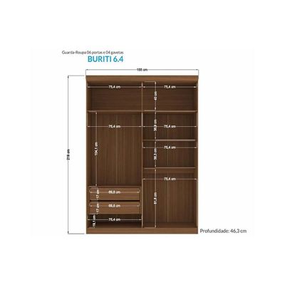 Guarda Roupa 4 Portas e 2 Gavetas Buriti jatoba/Areia - Santos Andirá