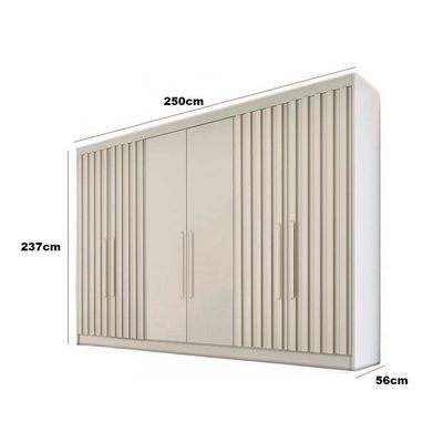 Guarda Roupa 6 Portas e 6 Gavetas c/ 4 Ripadas Potente Braúna/Off White - Europa