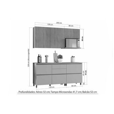 Cozinha Modulada Completa Rainha 4 Peças C4P22 Branca/Nature - Nesher