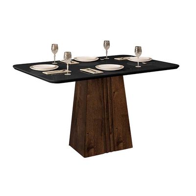 Mesa para Cozinha Italia c/Tampo Madeirado Vidro 120x90cm Freijó/Off White - DJ Móveis