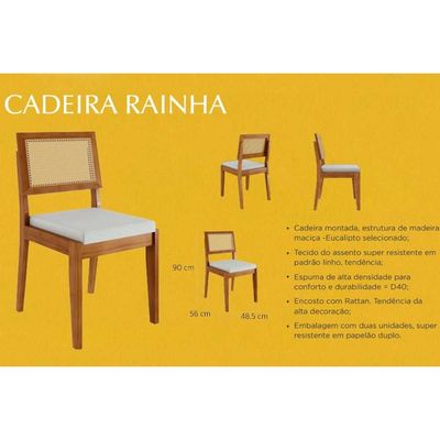 Sala de Jantar Completa Donna c/ Tampo Madeirado c/ Vidro 120cm + 4 Cadeiras Rainha Natural - Nesher