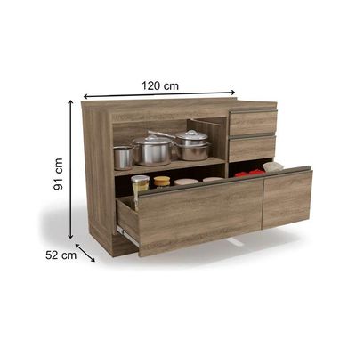 Balcão de Cozinha Modulado Maxxi G746 4 Gavetas e 1 Porta c/Tampo 120cm Nogal/Preto - Kappesberg