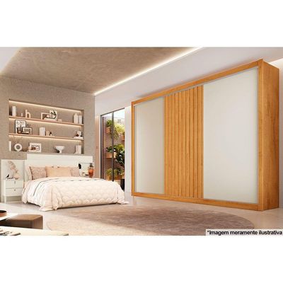 Guarda Roupa Casal Vitória c/6 Gavetas e 3 Portas de Correr Ripada Peroba/Off White/Peroba - Europa