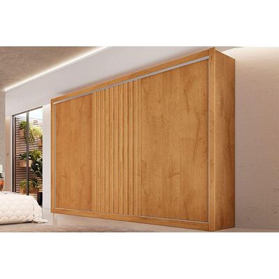 Guarda Roupa Casal Vitória c/6 Gavetas e 3 Portas de Correr Ripada Peroba/Off White/Peroba - Europa