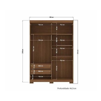 Guarda Roupa Solteiro 4 Portas e 2 Gavetas c/ Espelho e Pés Buriti jatoba/Areia - Santos Andirá
