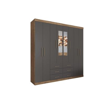 Guarda Roupa Casal 8 Portas e 6 Gavetas c/ Espelho Liverpool Jatoba - Santos Andirá
