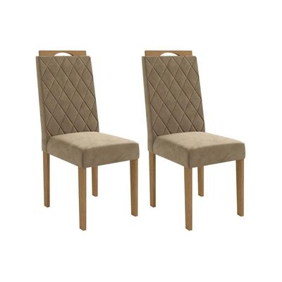 Cadeira Sala de Jantar 2CAD152 Kit 2 Un Freijo/Veludo Bege A036 - Kappesberg