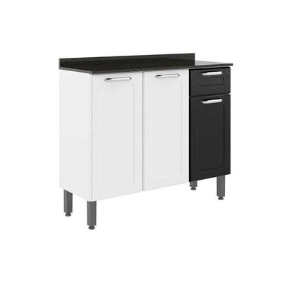 Gabinete De Cozinha Modulado Balcão Dona Maria 6173 3 Portas 1 Gaveta C- Tampo E Pés Branco-preto