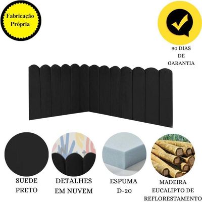 Cabeceira Painel Cama Solteiro Box Nuvem Suede Sandy 90 Cm :preto