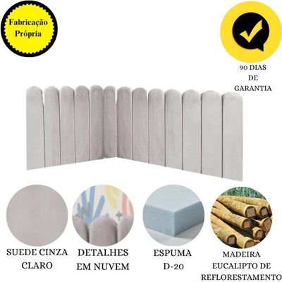 Cabeceira Painel Cama Solteiro Box Nuvem Suede Sandy 90 Cm :cinza Claro