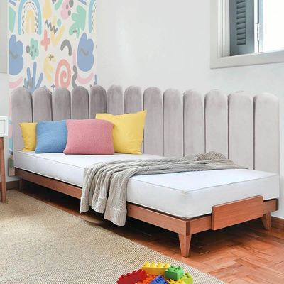Cabeceira Painel Cama Solteiro Box Nuvem Suede Sandy 90 Cm :cinza Claro