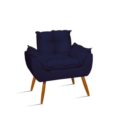 Poltrona Opala Pés Palito Suede Sala Escritório Azul Marinho