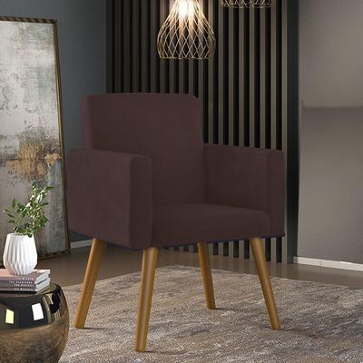 Kit 02 Poltronas Decorativas Pés Palito + 01 Puff - Marrom Cor:marrom