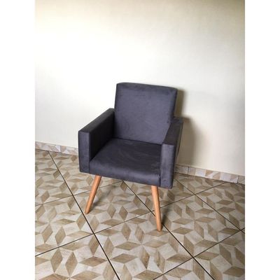 Poltrona Nina Pés Palito - Cadeira Escritório - Cor Cinza Promoção