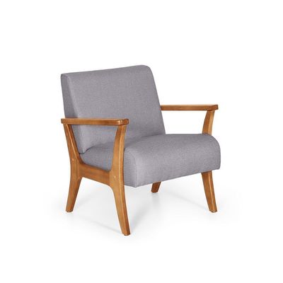 Conjunto De Poltronas Estofadas Para Sala Em Madeira Maciça Cléo Cinza Escuro - Straub Web