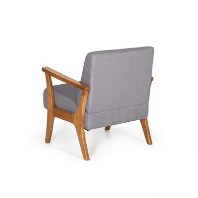 Conjunto De Poltronas Estofadas Para Sala Em Madeira Maciça Cléo Cinza Escuro - Straub Web