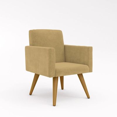 Kit Poltrona Decorativa Pés PalitoPuff Redondo Sala Cor:capuccino