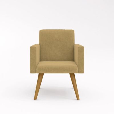 Kit Poltrona Decorativa Pés PalitoPuff Redondo Sala Cor:capuccino