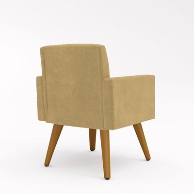 Kit Poltrona Decorativa Pés PalitoPuff Redondo Sala Cor:capuccino