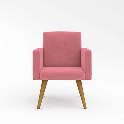 Kit Poltrona Decorativa Pés PalitoPuff Redondo Sala Cor:rosa