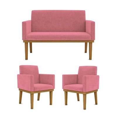 Kit Sofá Com Base Reforçada + 2 Poltronas Sala De Estar Cor:rosa
