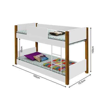 Bicama Infantil Valentina Juvenil Branca E Amêndoa + Luminária Led - Cor: Branco