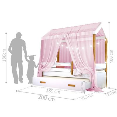 Cama Montessori Com Auxiliar Bola Led Colchão E Dossel Rosa