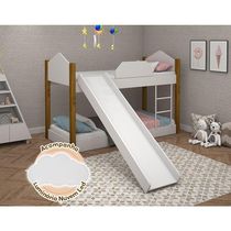 Bicama Infantil Com Escorregador Juvenil Luiza Branco E Amêndoa + Luminária Led - Cor: Branco