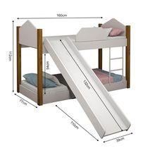 Bicama Infantil Com Escorregador Juvenil Luiza Branco E Amêndoa + Luminária Led - Cor: Branco