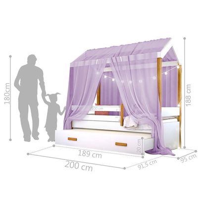 Cama Montessori Com Auxiliar Bola Led Colchão E Dossel Lilás