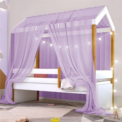 Cama Montessori Cabana Com Cordão Led E Dossel Lilás