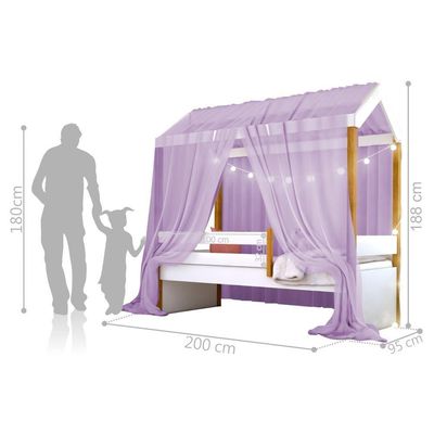 Cama Montessori Cabana Com Cordão Led E Dossel Lilás