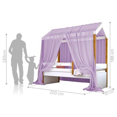 Cama Montessori Cabana Solteiro Com Colchão E Dossel Lilás