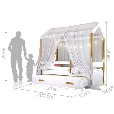 Cama Montessori Auxiliar Bola Led Colchão E Dossel Branco