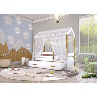 Cama Montessori Auxiliar Bola Led Colchão E Dossel Branco
