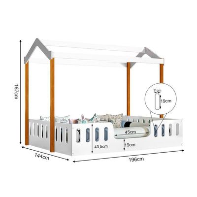 Cama Casal Casinha Montessoriana Ágatha Branco/Amêndoa + Luminária Led - Cor: Branco