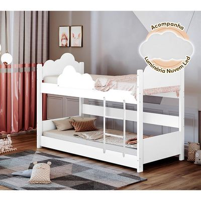 Beliche Solteiro Montessoriana Nuvem Erika Branco + Luminária Led - Branco