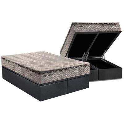 Cama Box Baú Queen: Colchão Molas Masterpocket Ensacadas Esplêndido Bordô + Base Gray(158X198)