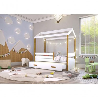 Cama Montessori Cabana Com Auxiliar E Cordão Led