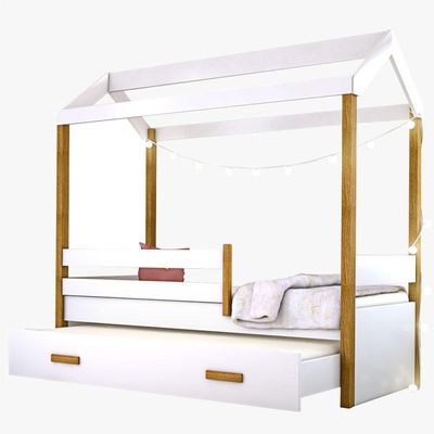 Cama Montessori Cabana Com Auxiliar E Cordão Led