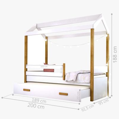 Cama Montessori Cabana Com Auxiliar E Cordão Led