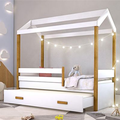 Cama Montessori Cabana Com Auxiliar E Cordão Led
